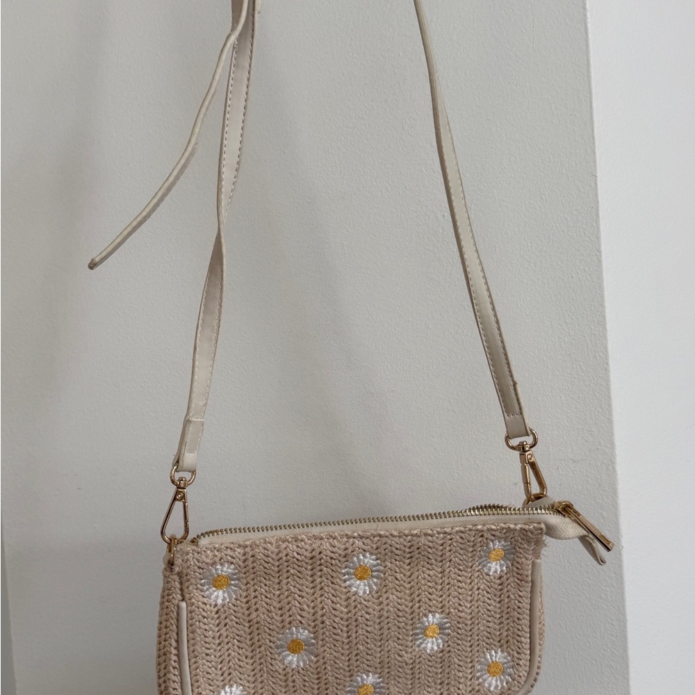 Embroidered Beige Crossbody Bag